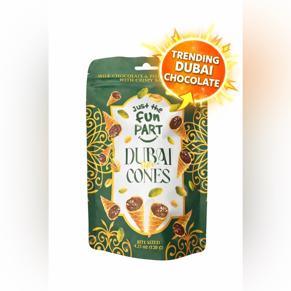 Dubai Style Cones 🍫💚
Milk Chocolate & Pistachio Cream with Crispy Kadayif